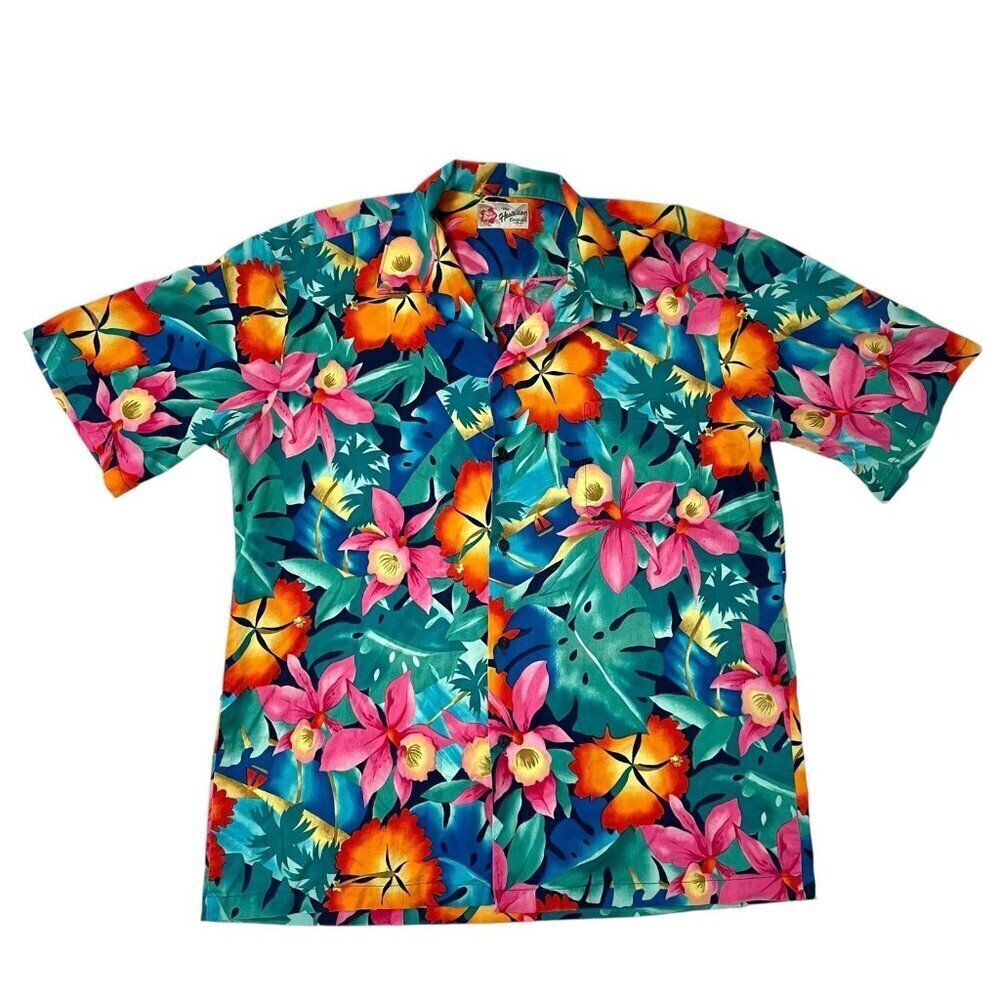 Hilo Hattie Colorful Floral Hawaiian Shirt Tropical Vacation Beach size XL